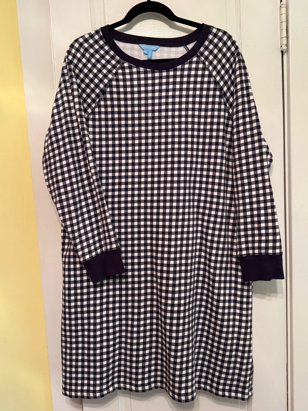 Draper James Navy Blue and White Gingham Long Sleeve Dress